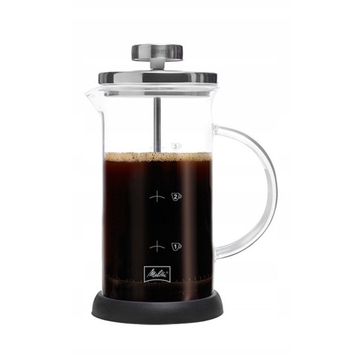 Melitta French Press kávéfőző, 350ml, boroszilikát üveg, rozsdamentes acél, 3 csésze, ezüst