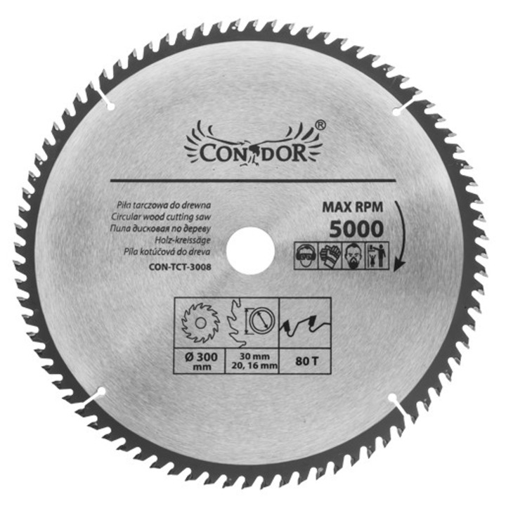 Tarcza pentru lemn Condor 350mm 100T, otel de inalta calitate, 30x20x16mm