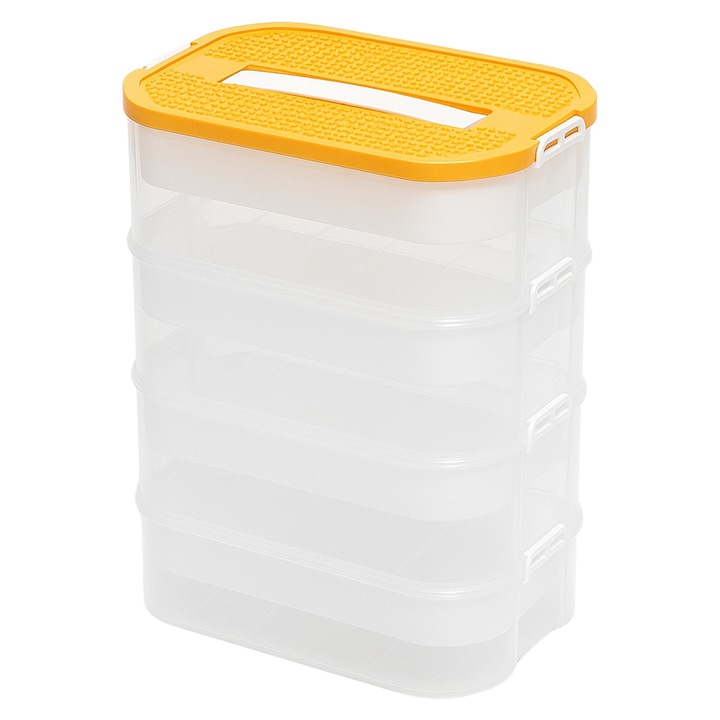 Cutie depozitare Aptel, 4 etaje, 24L, transparenta, galben-portocalie, 42x30x22,5cm