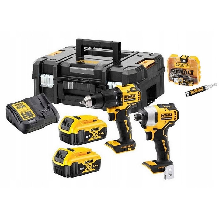 Set Masini de gaurit si insurubat DeWALT DCK2059M2T, 2x4Ah, 18V, 2 unelte, 15 biti, TSTAK II