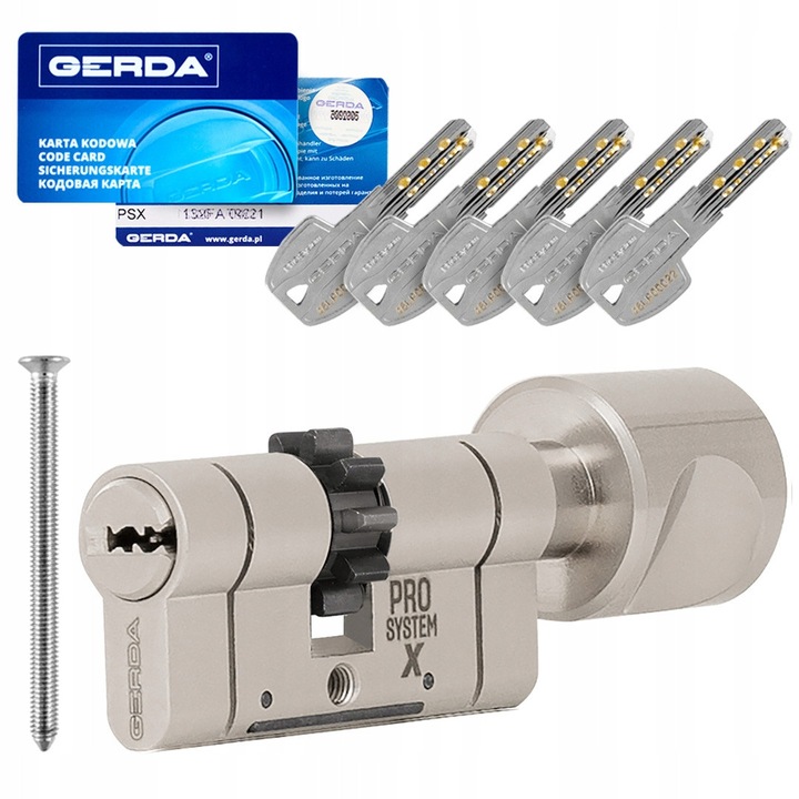 Gerda Prosystem X gombos ajtóhenger, 50x35mm, 5 kulcs, szatén nikkel, C biztonsági osztály