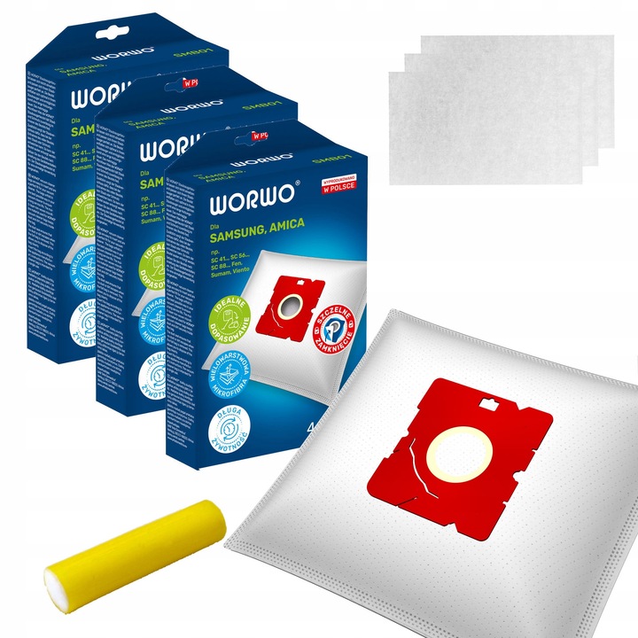 Set 12 worki sintetici pentru aspiratoare Worwo SMB01, 29x26cm, cu filtre si odorizant, multicolor