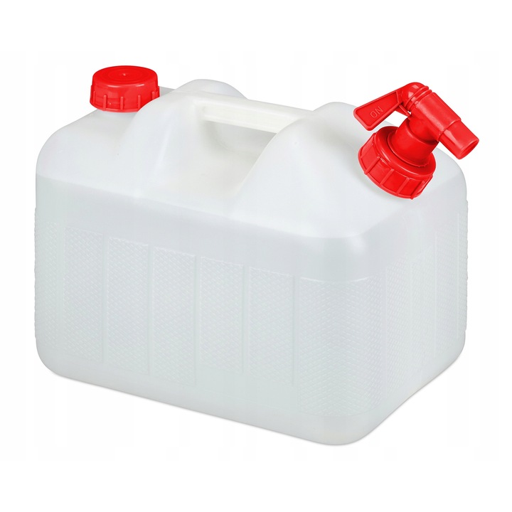 Canistra de apa 10 l, cu robinet, capac rosu, 26x20,5x32 cm