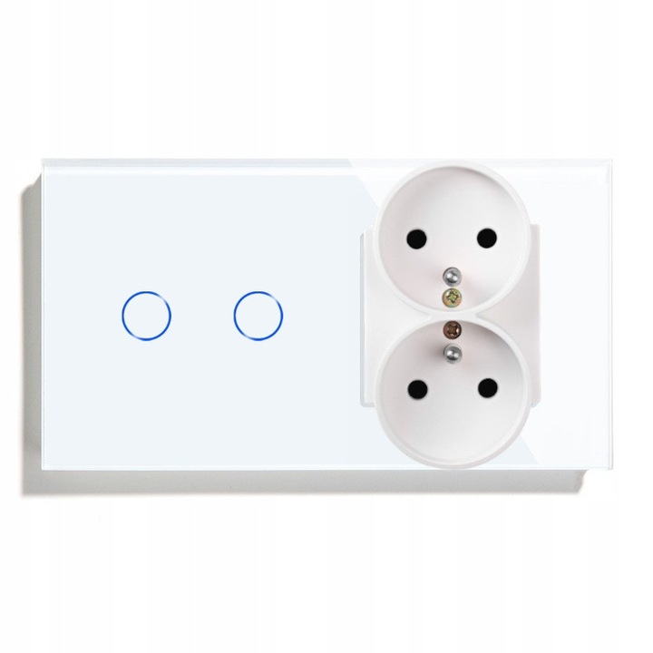 Intrerupator dotykowy dublu cu gniazde, alb, 157x86x9mm