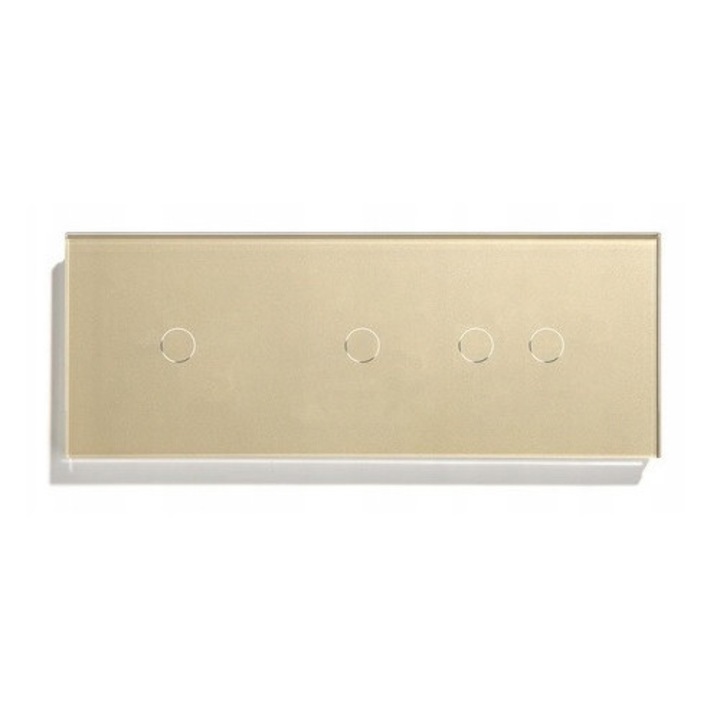 Intrerupator de lumina 4 butoane, BSEED, 1+1+2, panou din sticla, auriu, 228x86x9mm