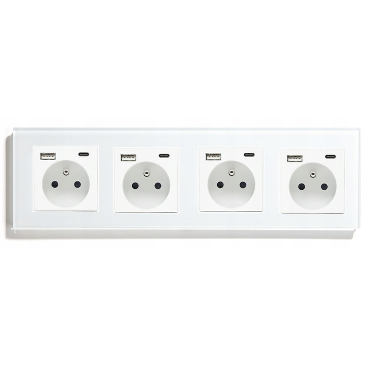 Priza Dubla Dubla Sticla Alba USB C