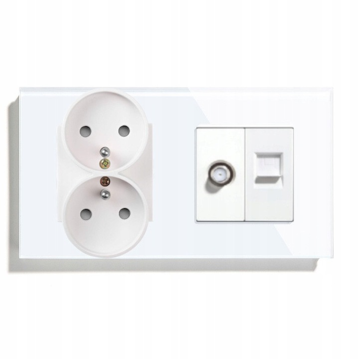 Gniazdko electric dublu din sticla, 2F, RJ45, 228x86x37mm, negru