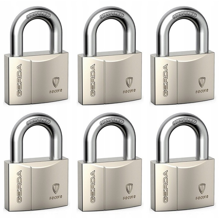 Set 6 lacate Gerda Secure, tip jarzma, din nichel, 50x38mm, cu 18 chei