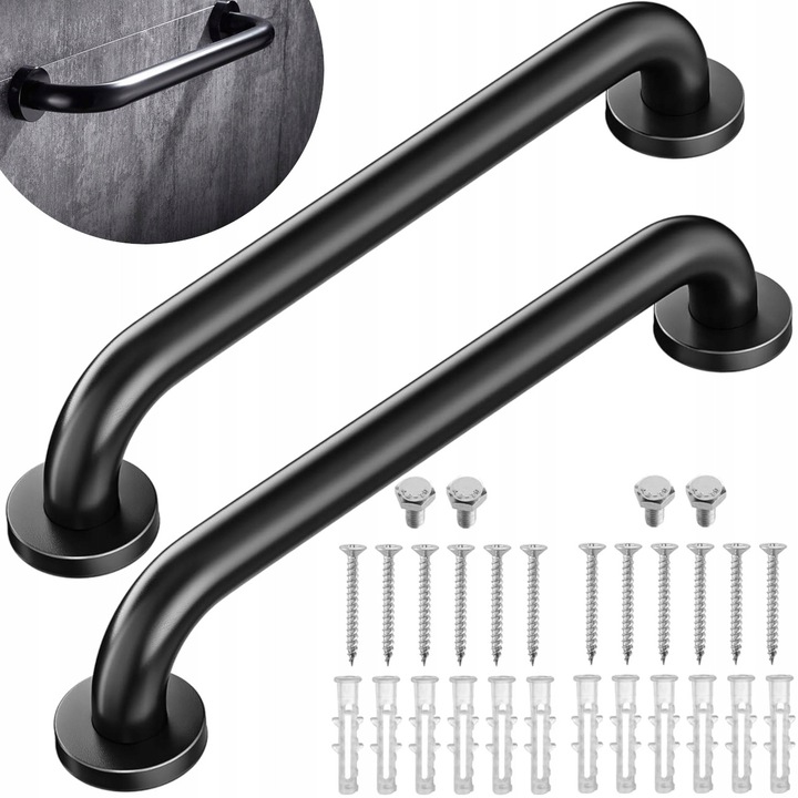 Set 2 suporturi pentru baie, 25x275 mm, inox, negru mat