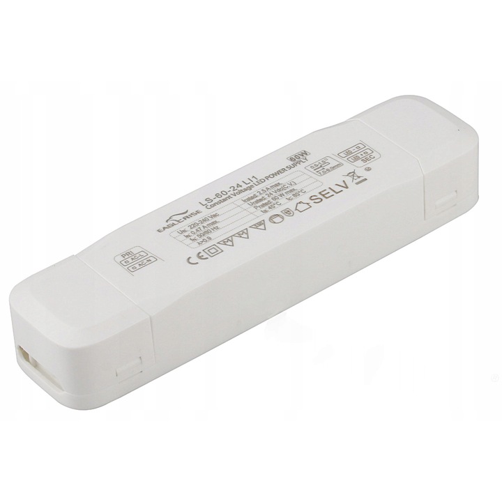 Захранване LED 24V 60W 2.5A IP20, Eaglerise, защита от претоварване, размери 18x30x330mm