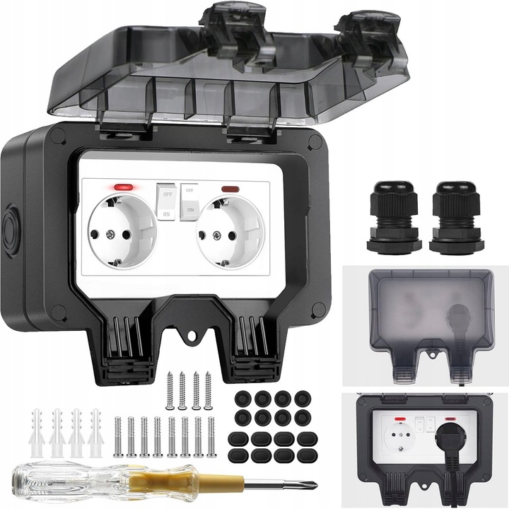 Sistem de prize duble externe, waterproof, 230V, IP66, 168x104x95mm, set complet