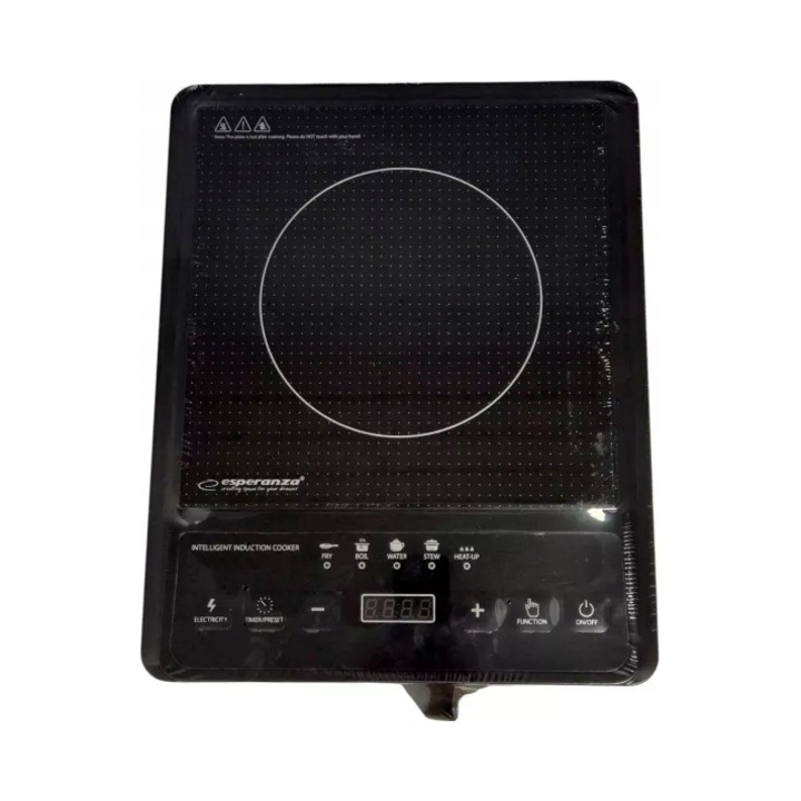 Plita electrica inductie Esperanza Krakatau 2000W 5 functii negru 25x25cm