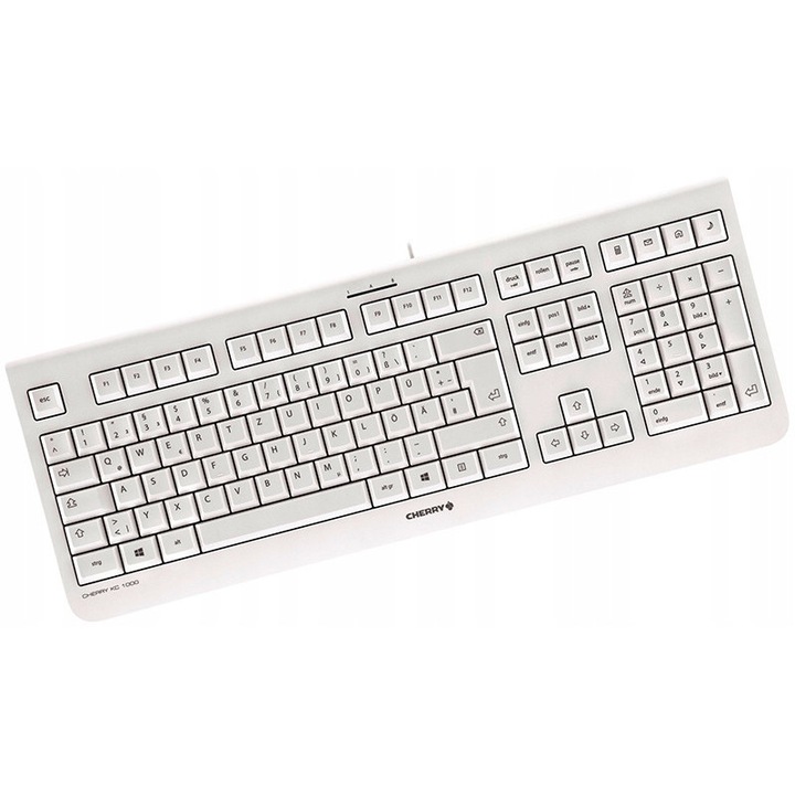 Ергономична клавиатура Cherry KC 1000, бяла, QWERTZ, USB, водоустойчива, тънък профил