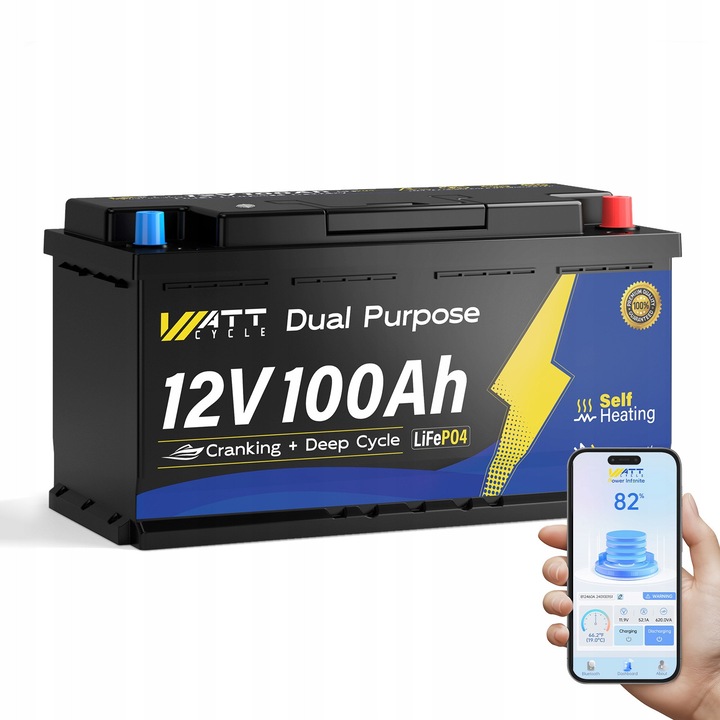 Акумулатор Marine WattCycle 12V 100Ah 1200CCA с Bluetooth, Самозагряване, IP67, 354x176x187mm
