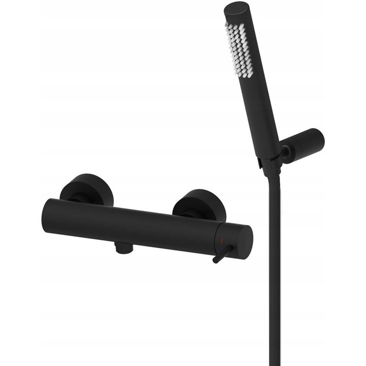 Baterie sanitara Paffoni, model Light, neagra, cu sistem anti-scalding, set cu furtun si dus.