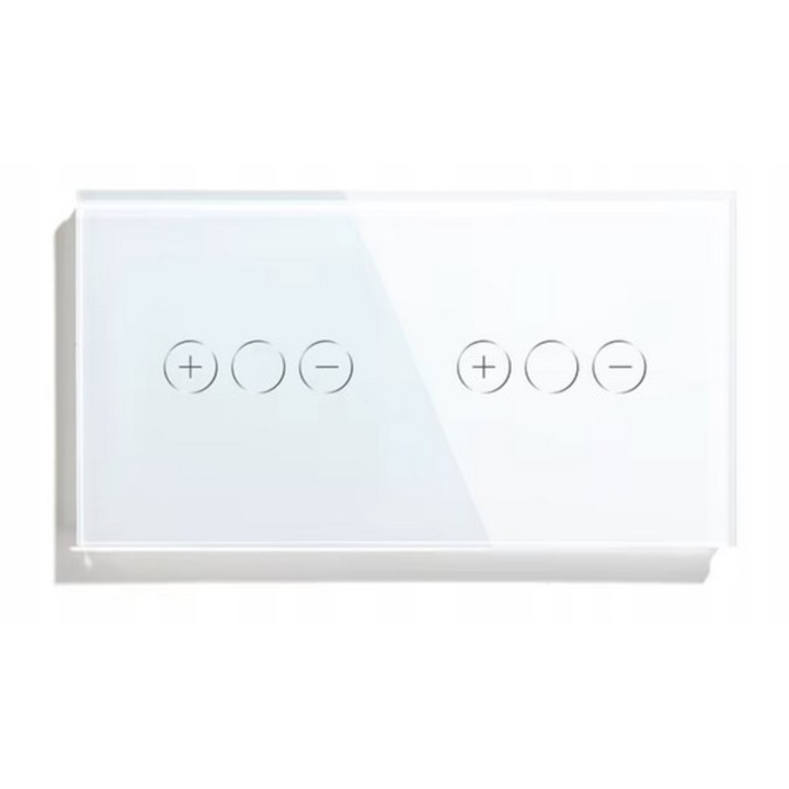 Dimmer dublu tactil cu panou din sticla, 6 butoane, alb, 86x86x9mm
