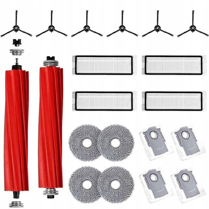 Set accesorii 20 piese pentru aspirator robot Roborock Q Revo, 2 perii principale, 6 perii laterale, 4 filtre HEPA, 4 saci de praf, 4 mopuri