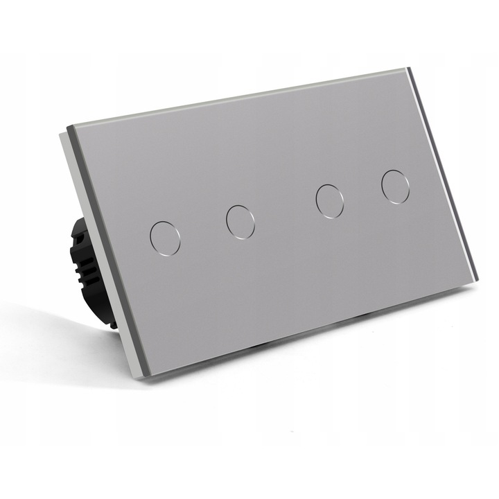 Intrerupator de lumina dotat, 2+2, schodowy + obisnuit, sticla, gri, 157x86x9mm
