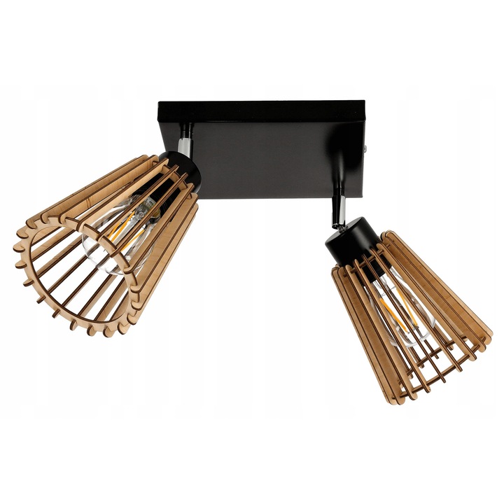 Plafoniera LED-ONE, seria LOFT, 2 surse de iluminat, lemn, 20x20x30cm