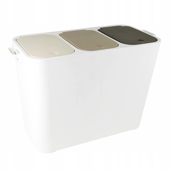 Cos de gunoi pentru reciclare set 3 compartimente 27L, crem, bej, maro, 50x33x23cm