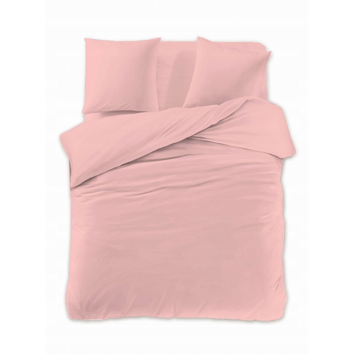 Set lenjerie de pat, Cotton world, 220x200 cm, 3 piese, microfibra, pudra roz