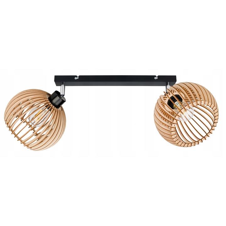 Лампа LOFT, LED-ONE, 2x E27, дърво, 40x5x2,5см, 17см височина на абажура, 23см, черно/натурално