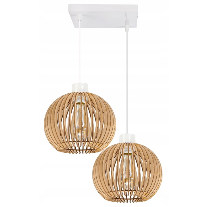 Lustru suspendat LED-ONE, model retro, 2 surse de iluminat, lemn, 20x20x2,5cm, inaltime maxima 110cm