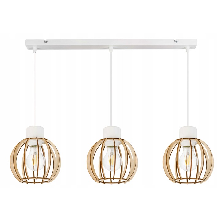 Lusta suspendata LED-ONE, model loft, alb + lemn, 2 surse de lumina E27, 40x5cm, inaltime maxima 100cm