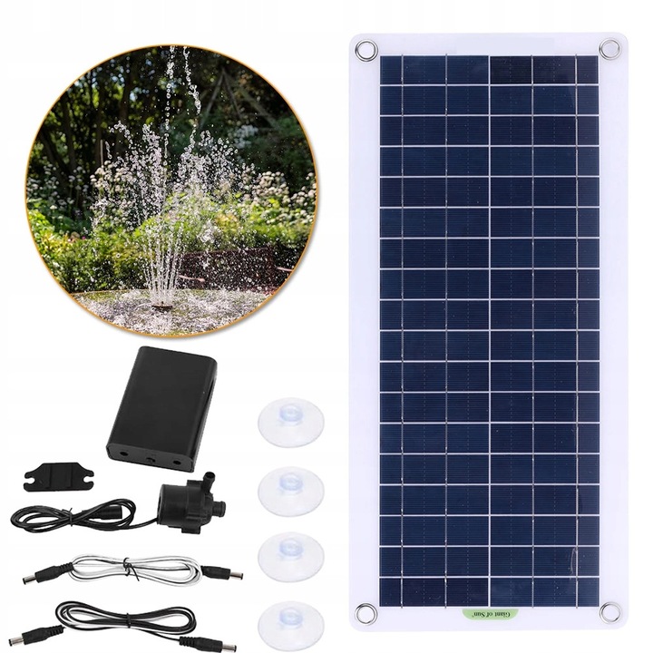 Set pompa solara pentru apa, 50W, 800l/h, 12V, negru, dimensiuni 43x20cm, 4,2x7,7x6,5cm