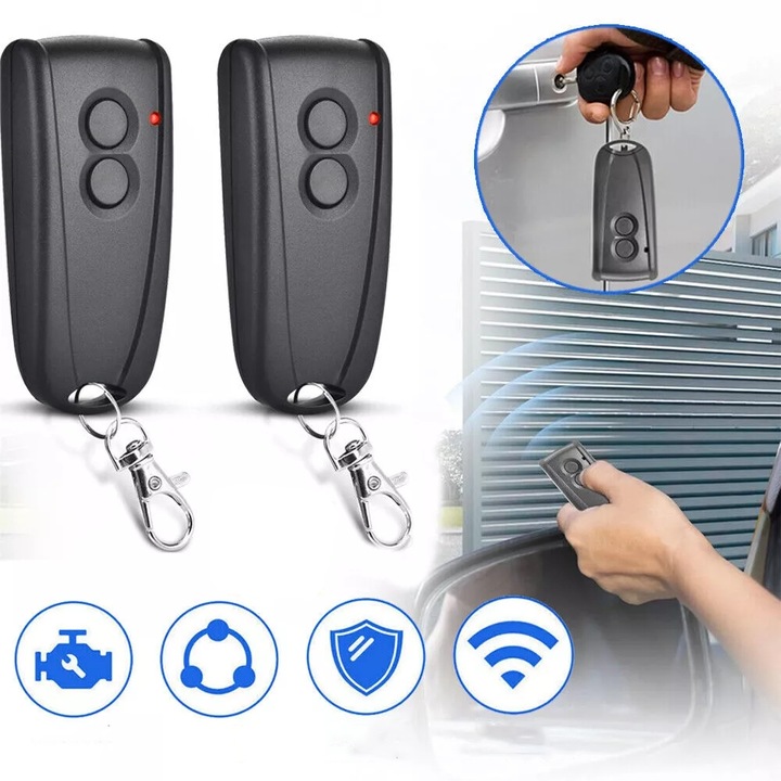 Set 2 piloti pentru usi de garaj, compatibili cu Hormann Ecostar si Liftronic, 433,92 MHz, negru, 6,6x3x1,4 cm