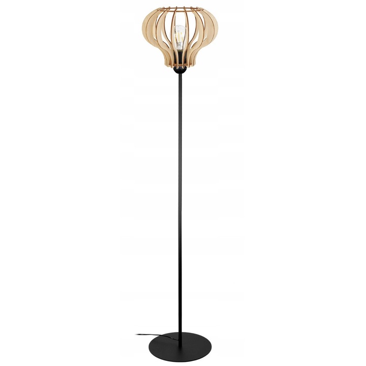Lampa podea Loft, LED-ONE, metal, abajur din lemn, 30x85cm, 1xE27 (fara bec)