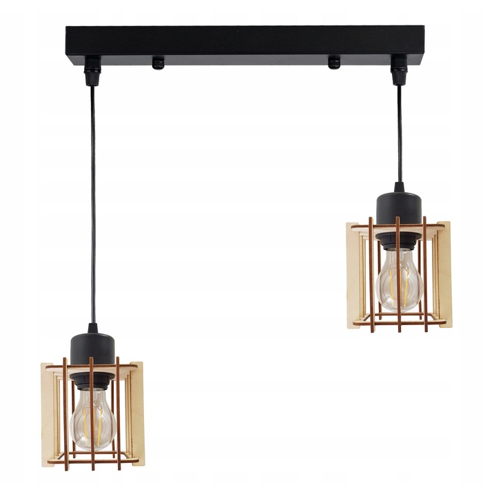 LED-ONE висяща лампа, лофт модел, 2 крушки E27, размери 40x5см, максимална височина 100см, цвят дърво