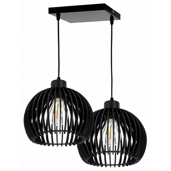 Lustru LED-ONE din lemn retro, 2x E27, inaltime ajustabila pana la 100cm, 20x20x2,5cm, negru