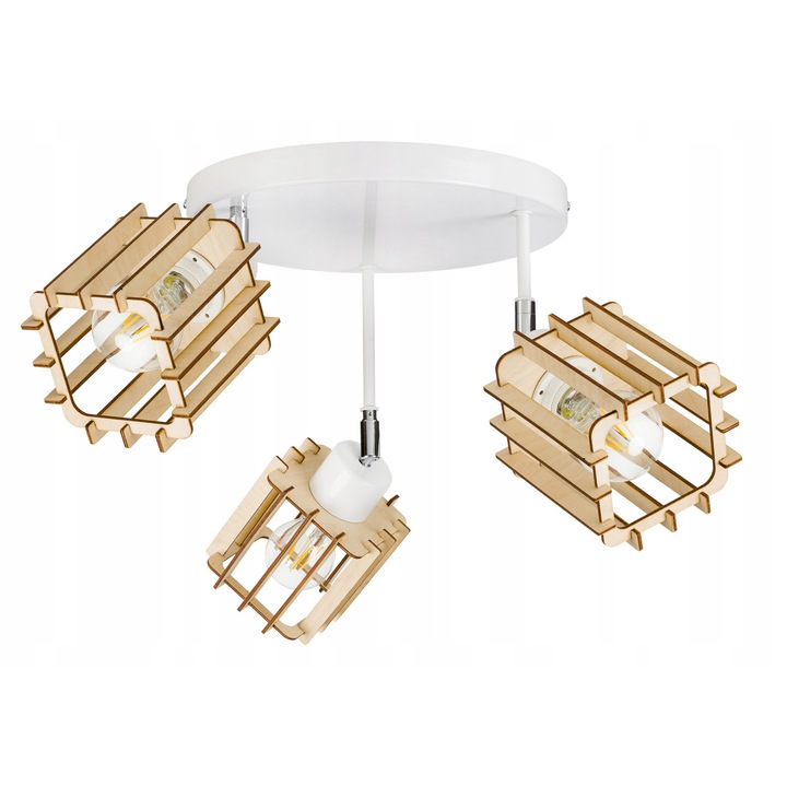 Lustru plafon LED-ONE DREWNO, 3xE27, alb, 30cm, inaltime ajustabila