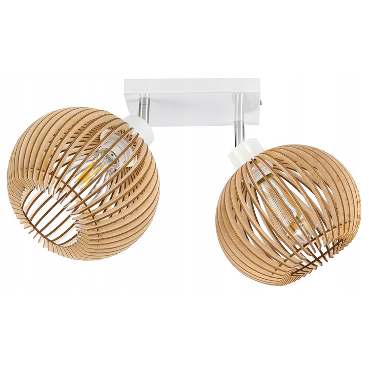 Lustra LED-ONE seria LOFT, 2 surse de iluminat, lemn, 12cm inaltime, 20x20x2,5cm, maro/alb