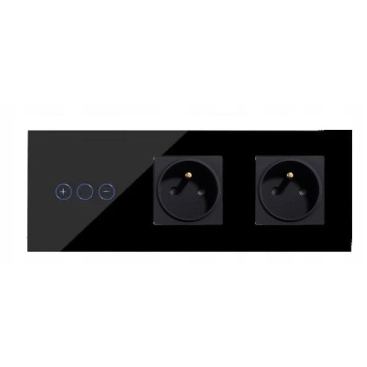 Intrerupator de lumina cu touch, dimmer, 2 prize, negru, 229x86x9mm