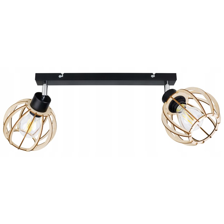 Lampa suspendata LED, 40x5cm, 2 surse E27, lemn, retro