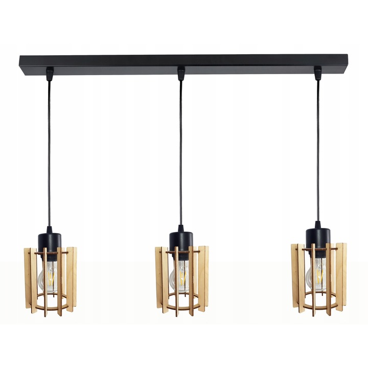 Lampa suspendata LED-ONE, model loft, 3 surse de lumina, lemn, 60x5cm, inaltime maxima 100cm