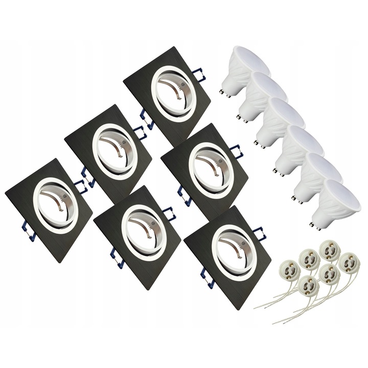 Set 6x Spoturi LED GU10 2W, Aluminium, Negru, Dimensiuni 91x25mm