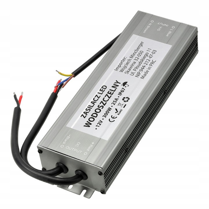 LED tápegység 12V 300W 25A IP67 hermetikus fém, LED szalagokhoz