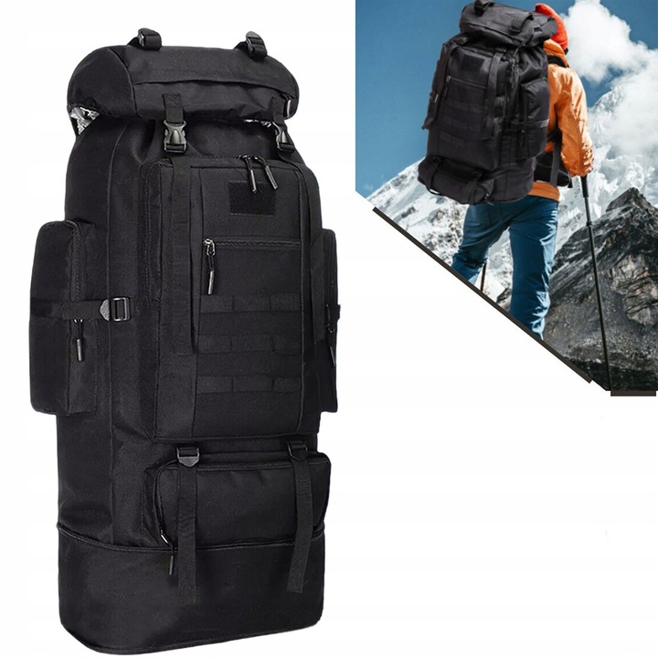 Rucsac militar tactic, 70-100L, negru, usor, rezistent