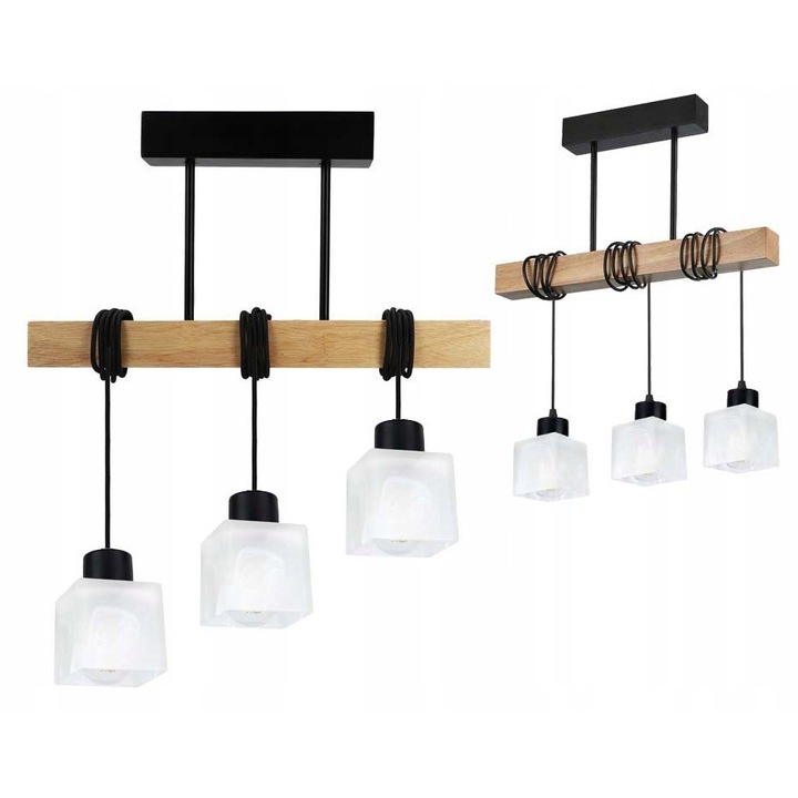 Lustra LED-ONE, дърво, 3 абажура от бяло стъкло, 50x5x5cm, 3xE27