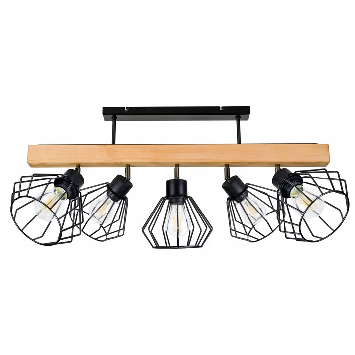 Lustra cu 5 abajururi E27, LED-ONE, lemn si metal, negru
