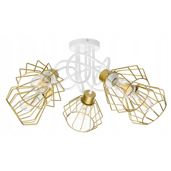 Висяща лампа LOFT, 5 рамена, бяло-златиста, 60x35см