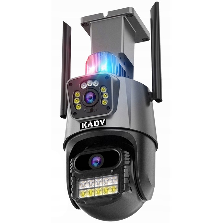 Camera de supraveghere exterioara Kady, IP, rotativa, 2 obiecive, 10x zoom, grafit, 12V, set complet
