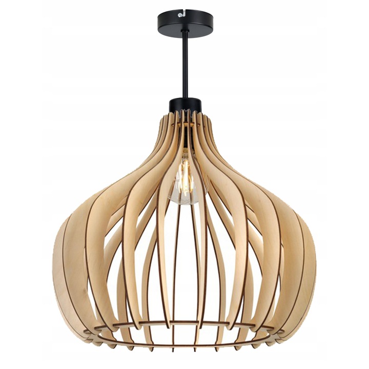 Lampa suspendata LED E27, dreapta, din lemn, 57cm, 1 sursa de lumina, culoare lemn