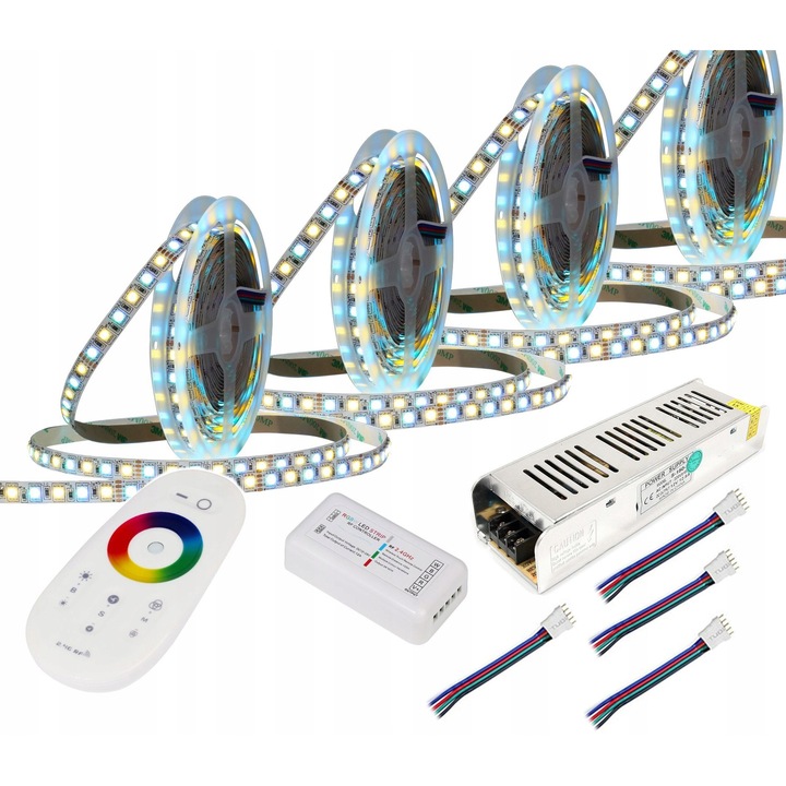 Set Benzi LED RGBW 20m, LED-ONE, 450 diode, alb cald sau rece, cu controler RF dotyk, 5m x 4 rolki