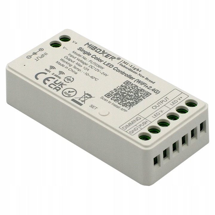 MiLight FUT036W LED vezérlő, 12-24V, 2 csatorna, 36x74,5x17mm