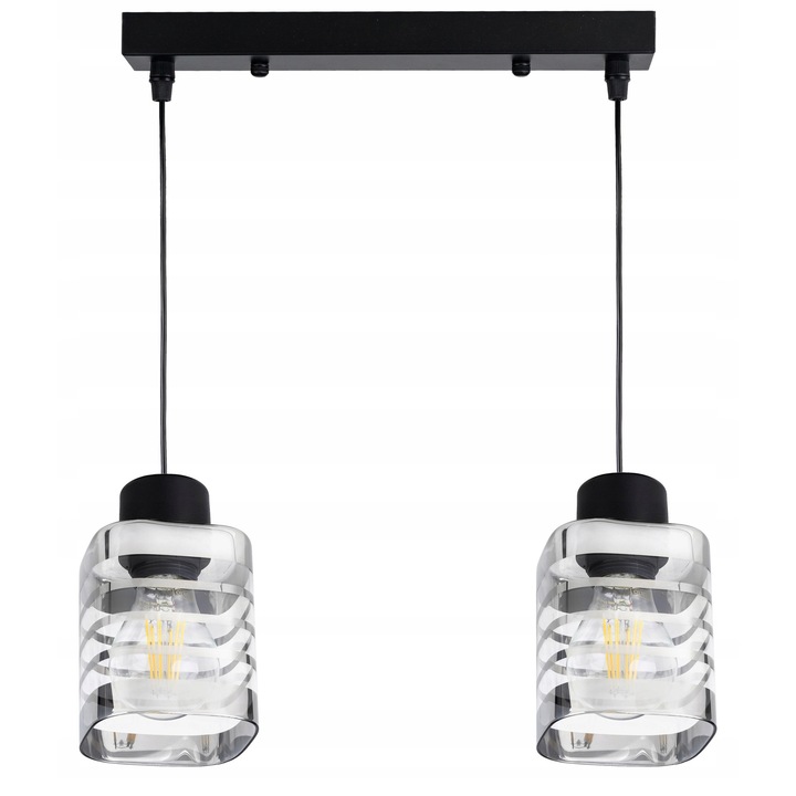 Lustru LED-ONE, model ZWIS, 2 surse de iluminat, sticla cu dungi crom, 40x5cm, inaltime maxima 100cm