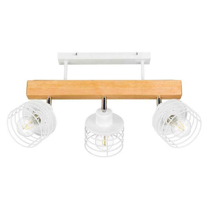 Lustru suspendat, 3 corpuri, metal alb, lemn, 25x5x5cm, set